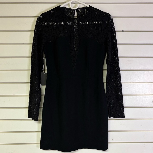 Babaton Aritzia NWT Masaki Dress Black Lace Long Sleeve Deep V-Neck Keyhole Back - Picture 3 of 10